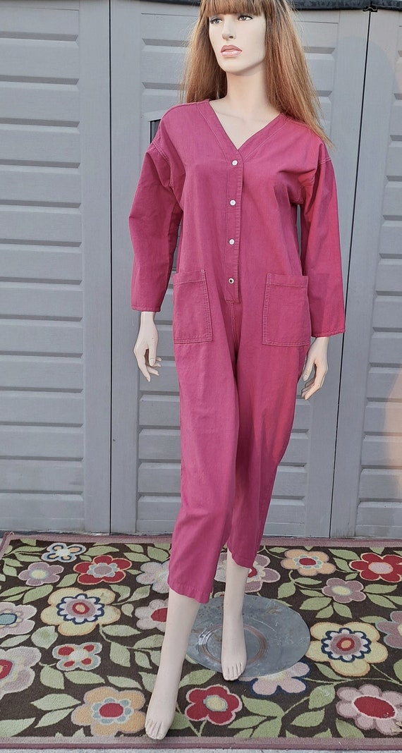 Vintage 80s Wine Color  Cotton  Jumpsuit Vintage … - image 1