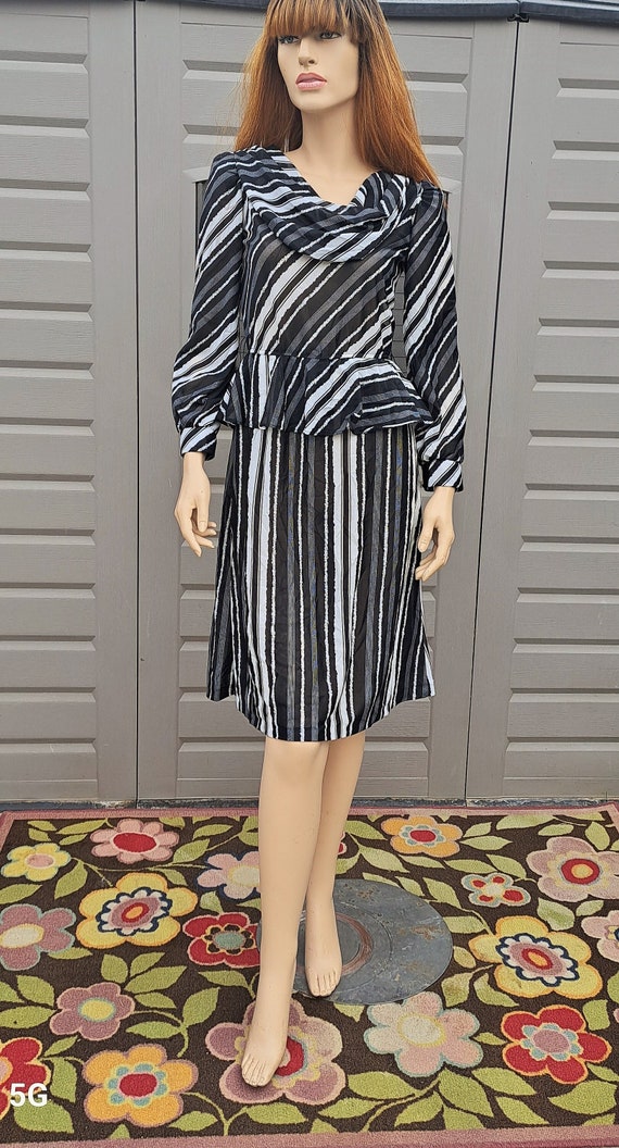 black and white striped peplum dress Long Sleeve Peplum Wrap Dress IN STOCK / XS/S / Black and White Stripe