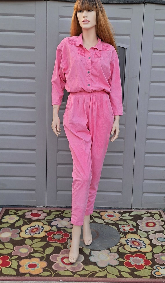 Vintage 80s  pink cotton knit jumpsuit jumper