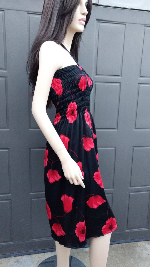 1970's Vintage black and red flower dress sz Small - image 4