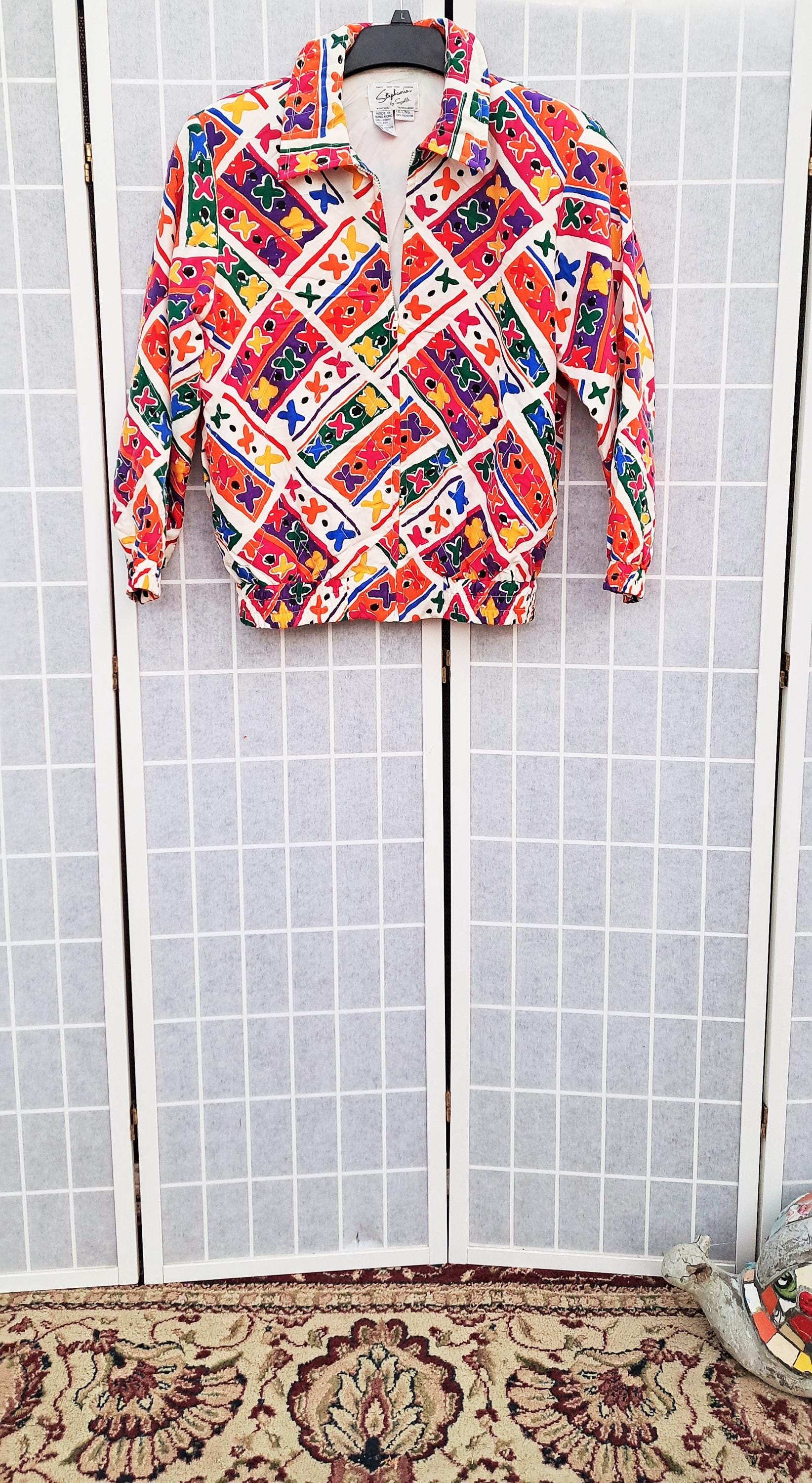 Silk Vtg Colorful Artsypop Art Jacket Stephanie by Suzelle Sz 10