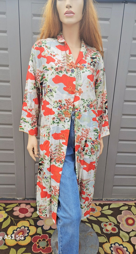 Vtg 60's 70's adorable  oriental kimono robe coat 