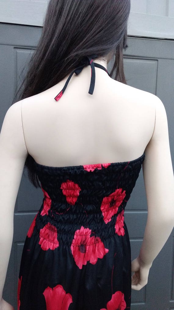 1970's Vintage black and red flower dress sz Small - image 6