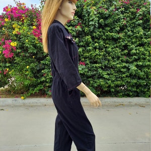 Vintage Jeweled Black Cotton Jumpsuit Vintage 80's Sz Small image 4