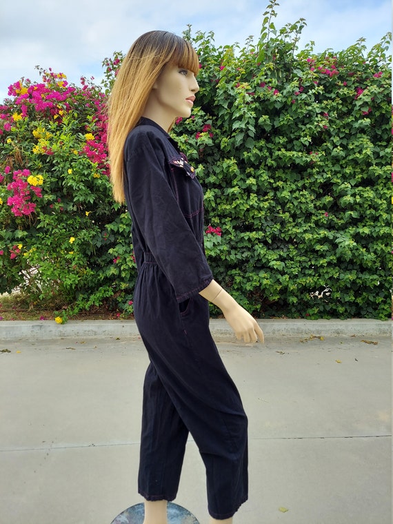 Vintage Jeweled Black Cotton  Jumpsuit Vintage 80… - image 4