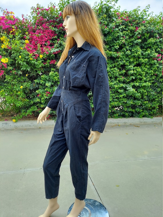 Vintage black  Cotton  Jumpsuit Vintage 80's Sz M… - image 7