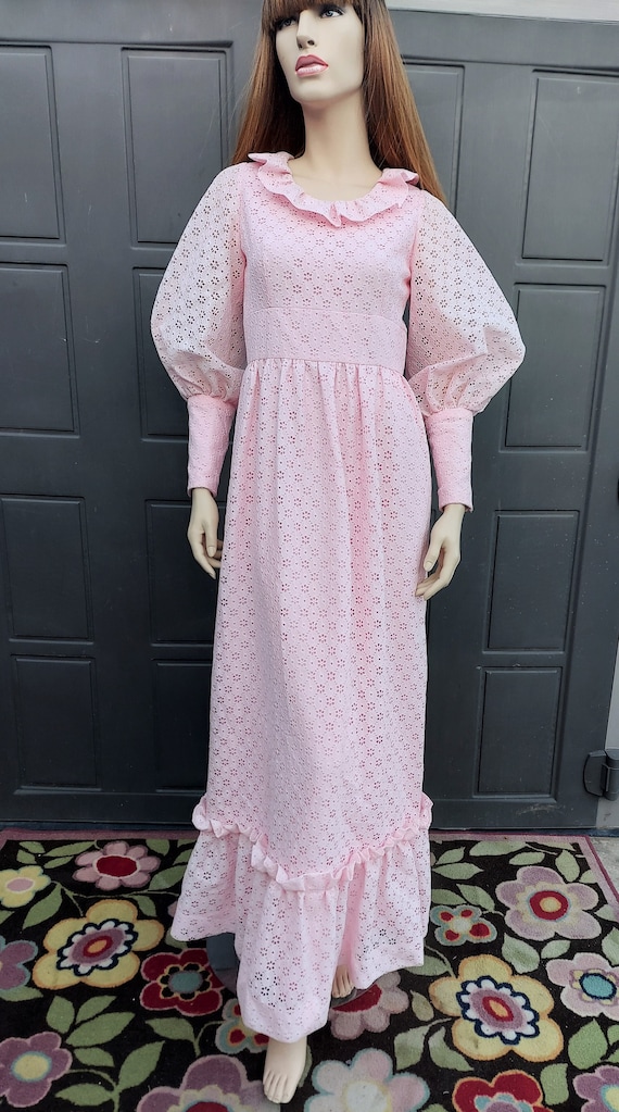 Vintage Pink Maxi dress ballon sleeves poet sleev… - image 1