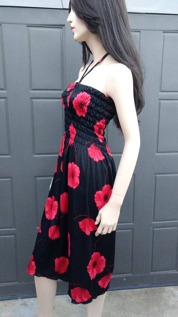 1970's Vintage black and red flower dress sz Small - image 7