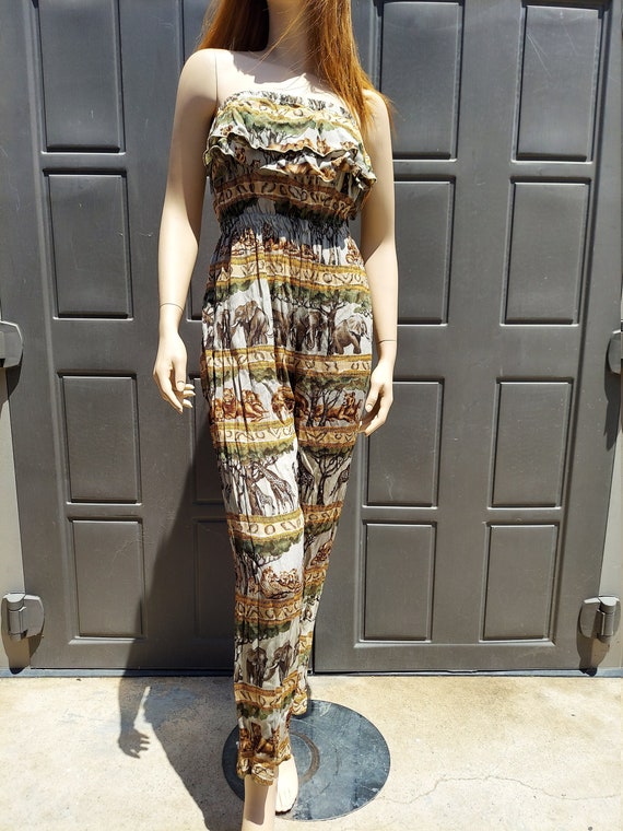 Vintage 80's adorable jungle print  Jumpsuit Vint… - image 1