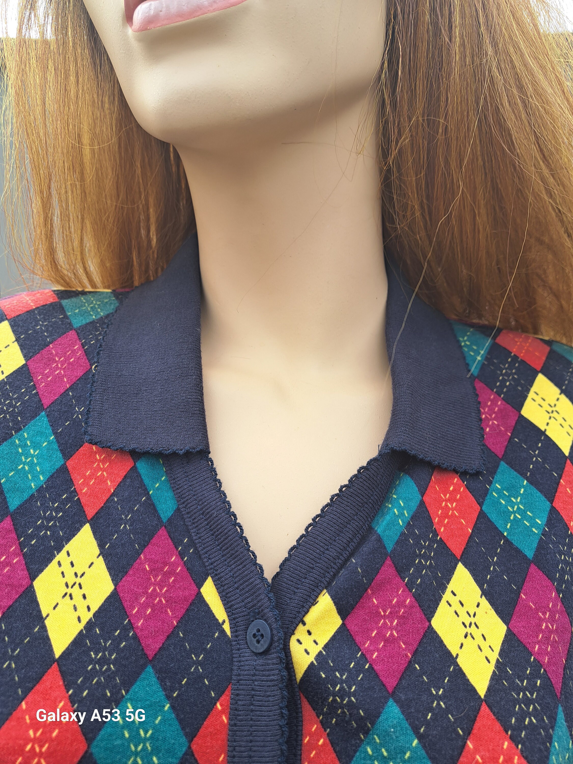 16--vintage 80's Liz Sport Argyle Cotton Knit Shirt Top Button