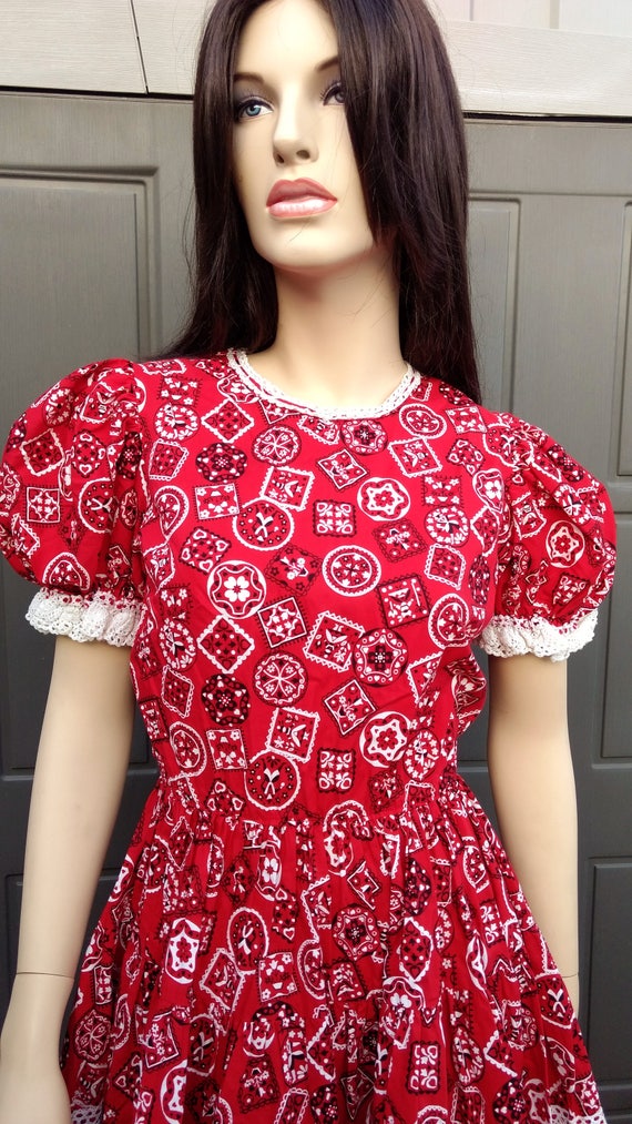 open lace back dress Red Bandana Print Zero-Waste Dress - M