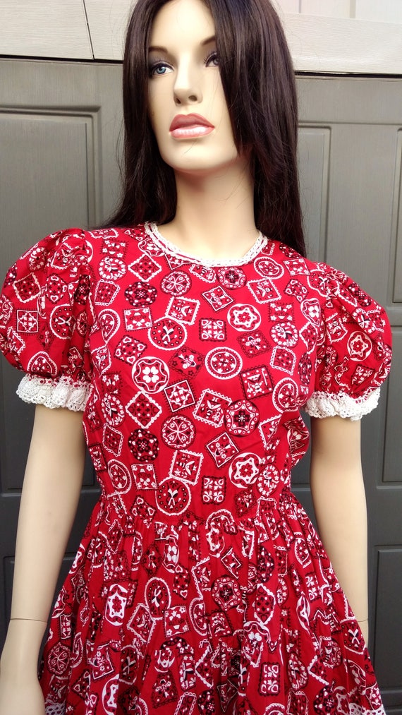 Vintage 50's/60's Sweetest Red Bandana Print circ… - image 1