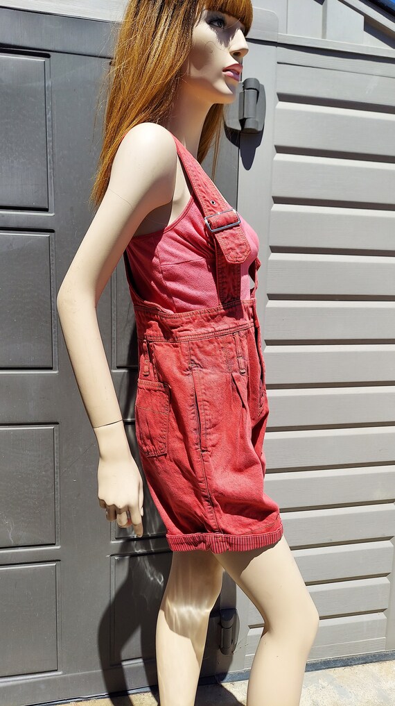 Vintage Red denim Shortalls Overalls Waist up to 32 … - Gem