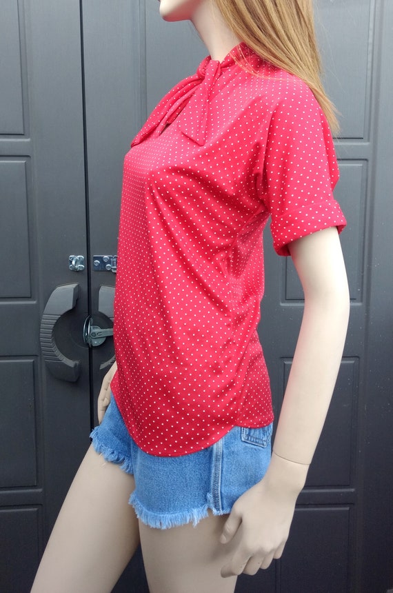 Vintage 60'  pullover red & white polka dot shirt… - image 6