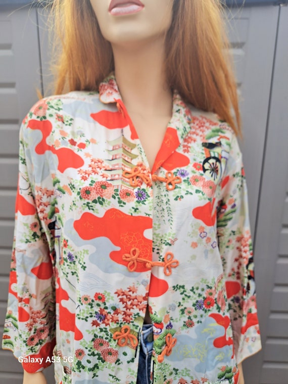 Vtg 60's 70's adorable  oriental kimono robe coat… - image 2