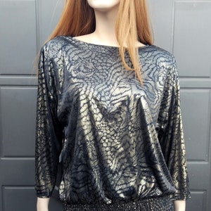 Vintage 80&#39;s  Metallic Lame foil tiger print top shirt Size  Medum