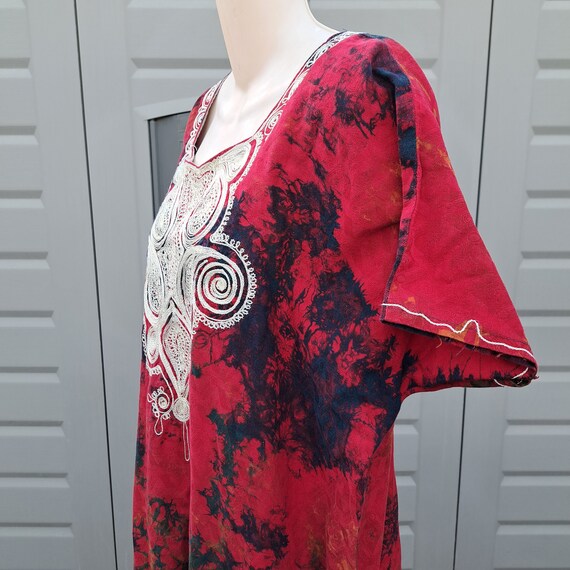 Batik Tie Dye Embroidered  Cotton BOHO Dress Vint… - image 7