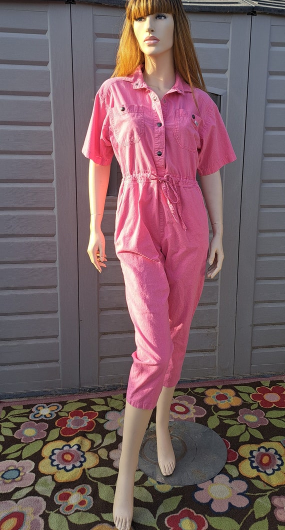 Pink cotton jumpsuit sales