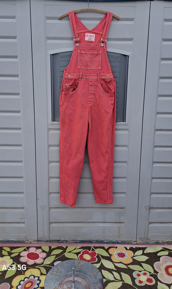 Vintage 80s  Not Guilty hand dyed  Red Overalls Te