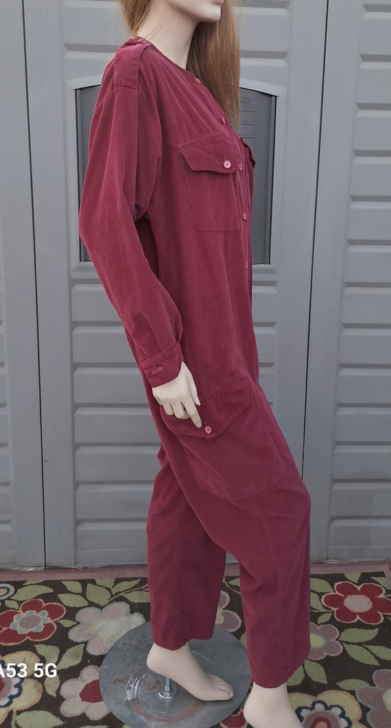 Vintage 80s Wine color Pin corduroy Jumpsuit Vint… - image 9