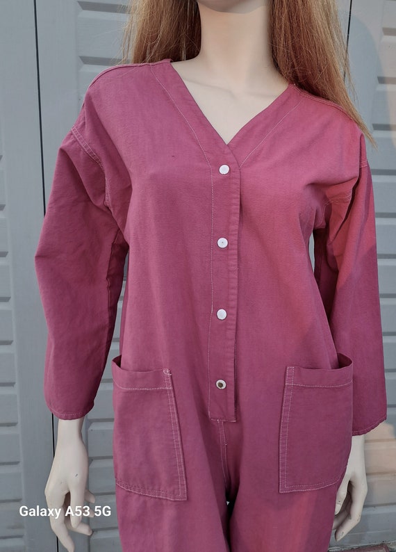 Vintage 80s Wine Color  Cotton  Jumpsuit Vintage … - image 3