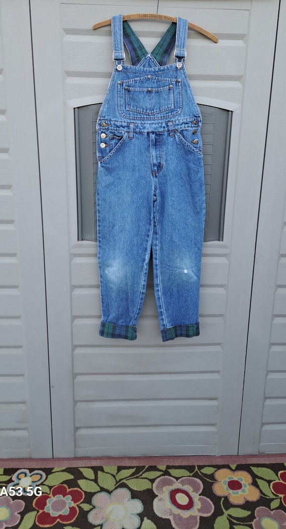 KIDS Vintage 80s Jax  girls  denim  and plaid  Ove