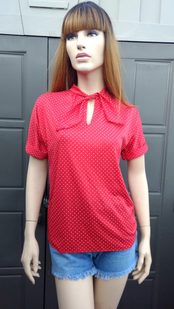 Vintage 60'  pullover red & white polka dot shirt… - image 1