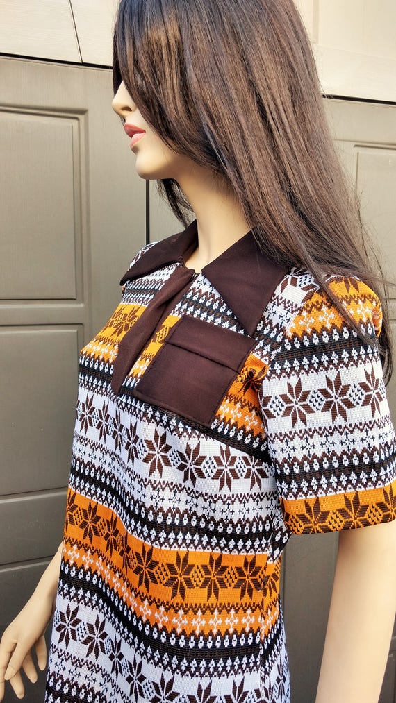 Vintage 60's Mod Dress Nordic.. Tribal print  Sz … - image 7