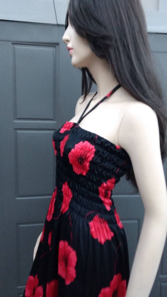 1970's Vintage black and red flower dress sz Small - image 3