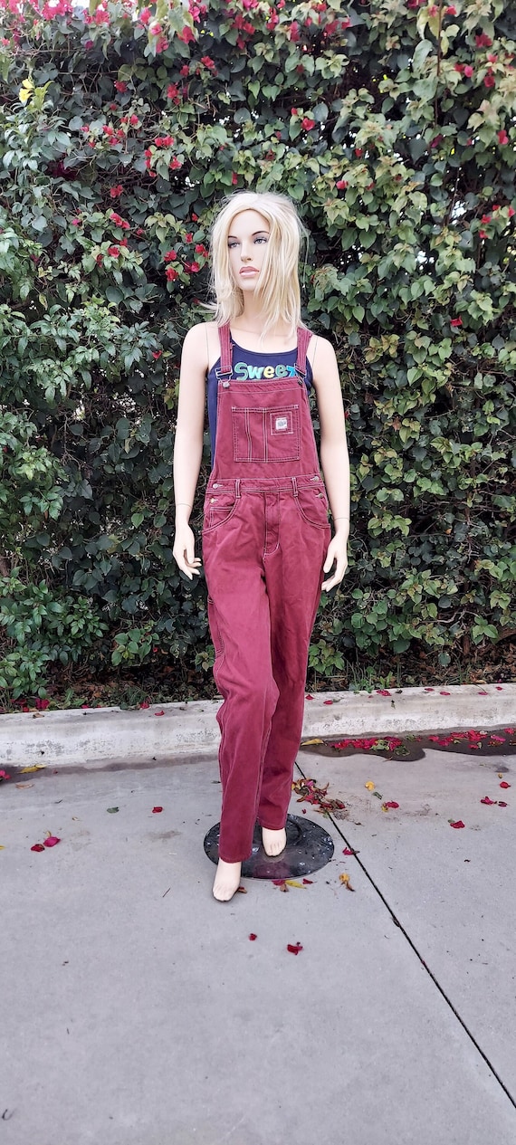 Vintage 80s denim Burgundy wine Overalls  Sz Mediu