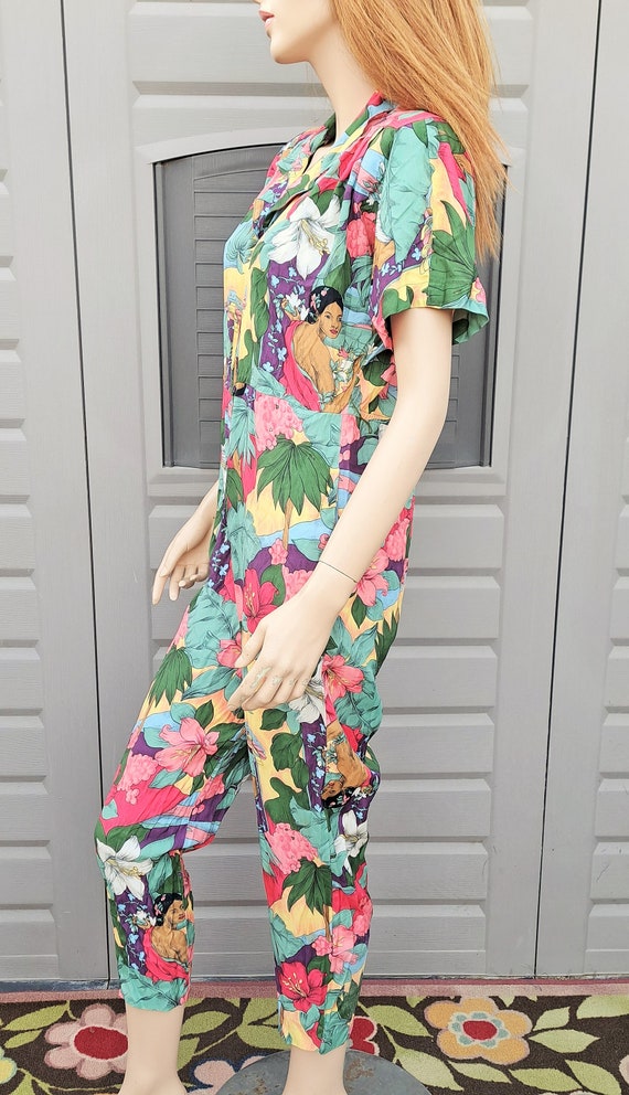 Vintage 80's Tropical hibiscus island girl colorf… - image 5