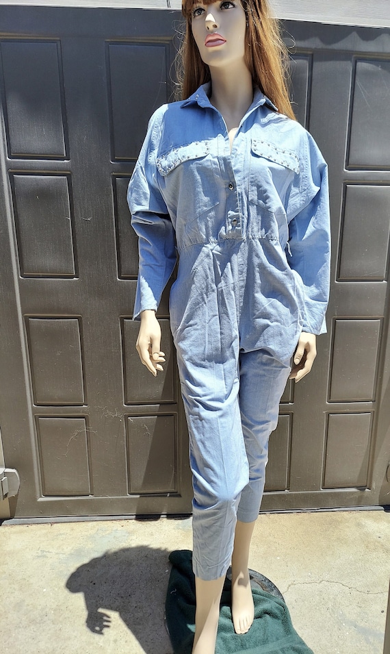 Chambray blue  studded Jumpsuit jumper  Vintage 80