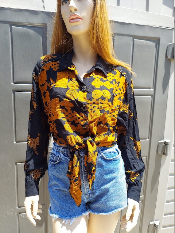 Vintage 80's Carole Little top shirt blouse.  ties