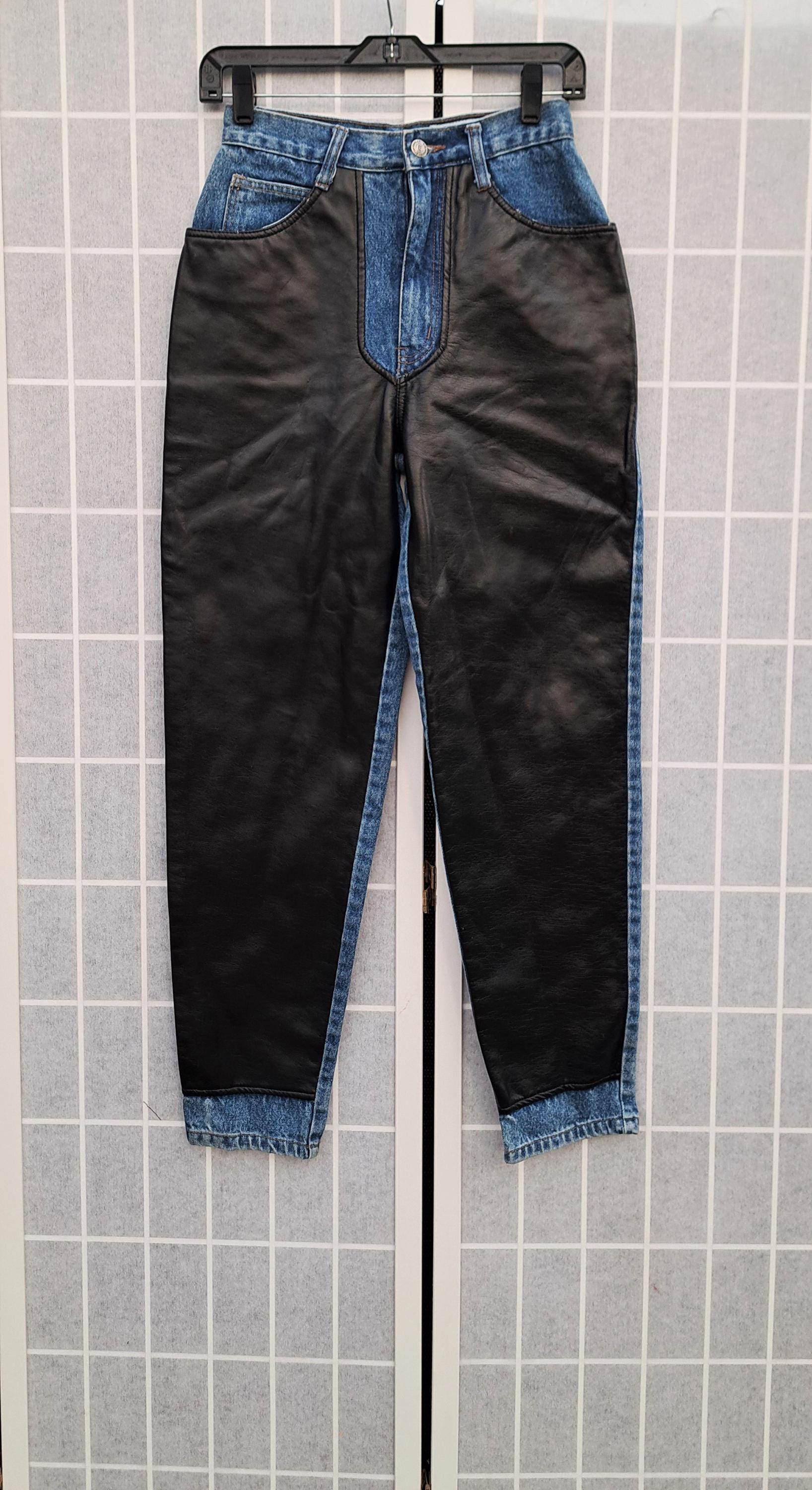 90s Leather Jeans - Etsy