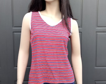 Vintage  Sears 70's Red White & Blue stripped  tank top top shirt Size Medum