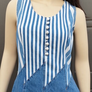 Denim striped  dress Vintage 80&#39;s  Sz Medium