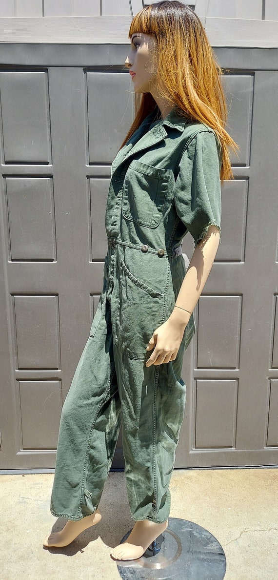 USA Green Coveralls Jumpsuit  Vintage 70's  fligh… - image 7