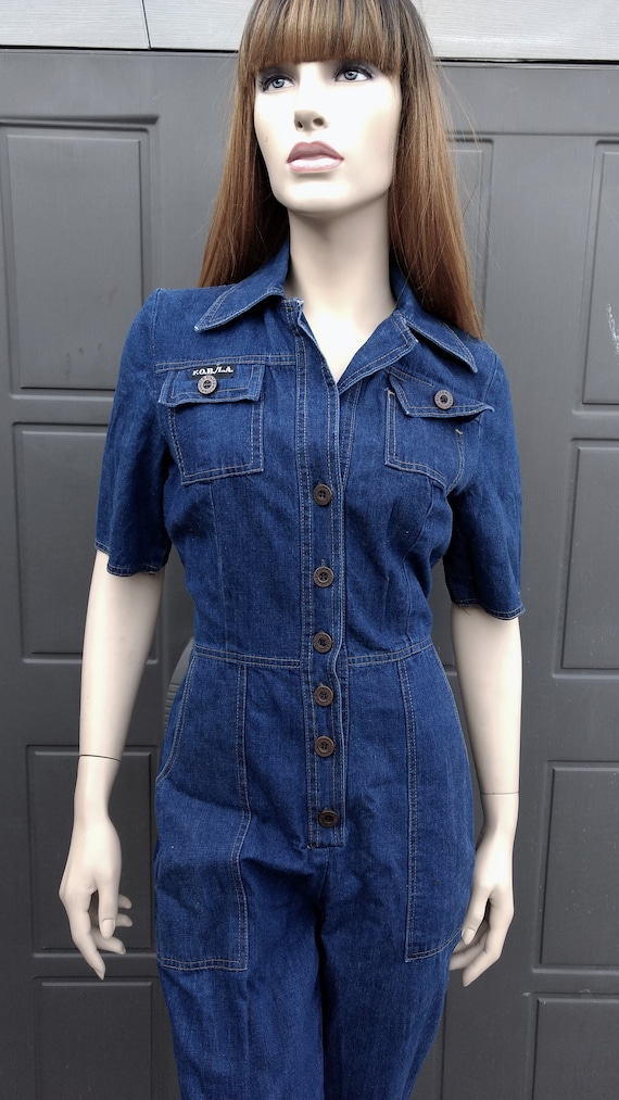 Denim Jumpsuit jumper Vintage 70's Sz Small