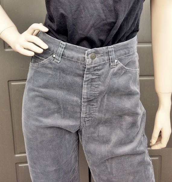 Gray High Waisted Corduroy Pants Jeans Vintage 70's Waist 29