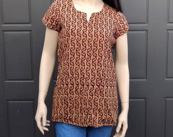 Vintage 70's Cotton India blouse top shirt BOHO Sz Medium