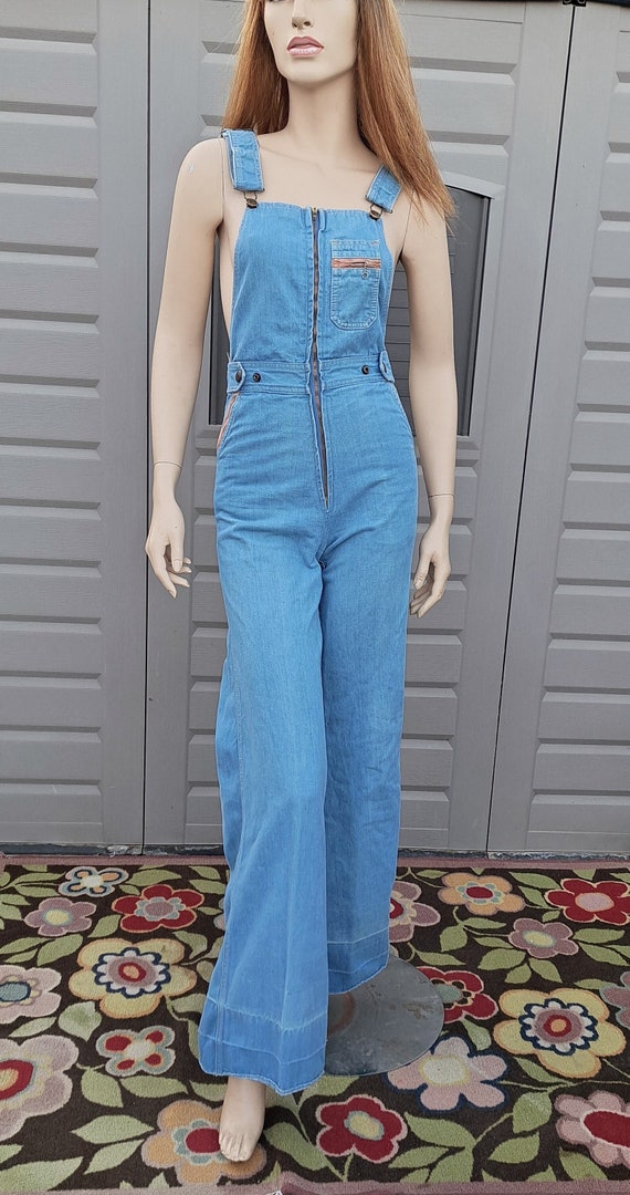 RARE.....Vtg 1970s adorable  bell bottom denim Ov… - image 1