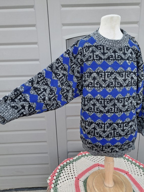 Vintage 1980s  sweater adorable cobalt blue black… - image 4