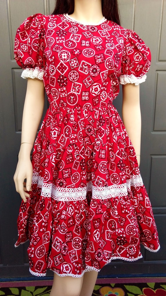 Vintage 50's/60's Sweetest Red Bandana Print circ… - image 3