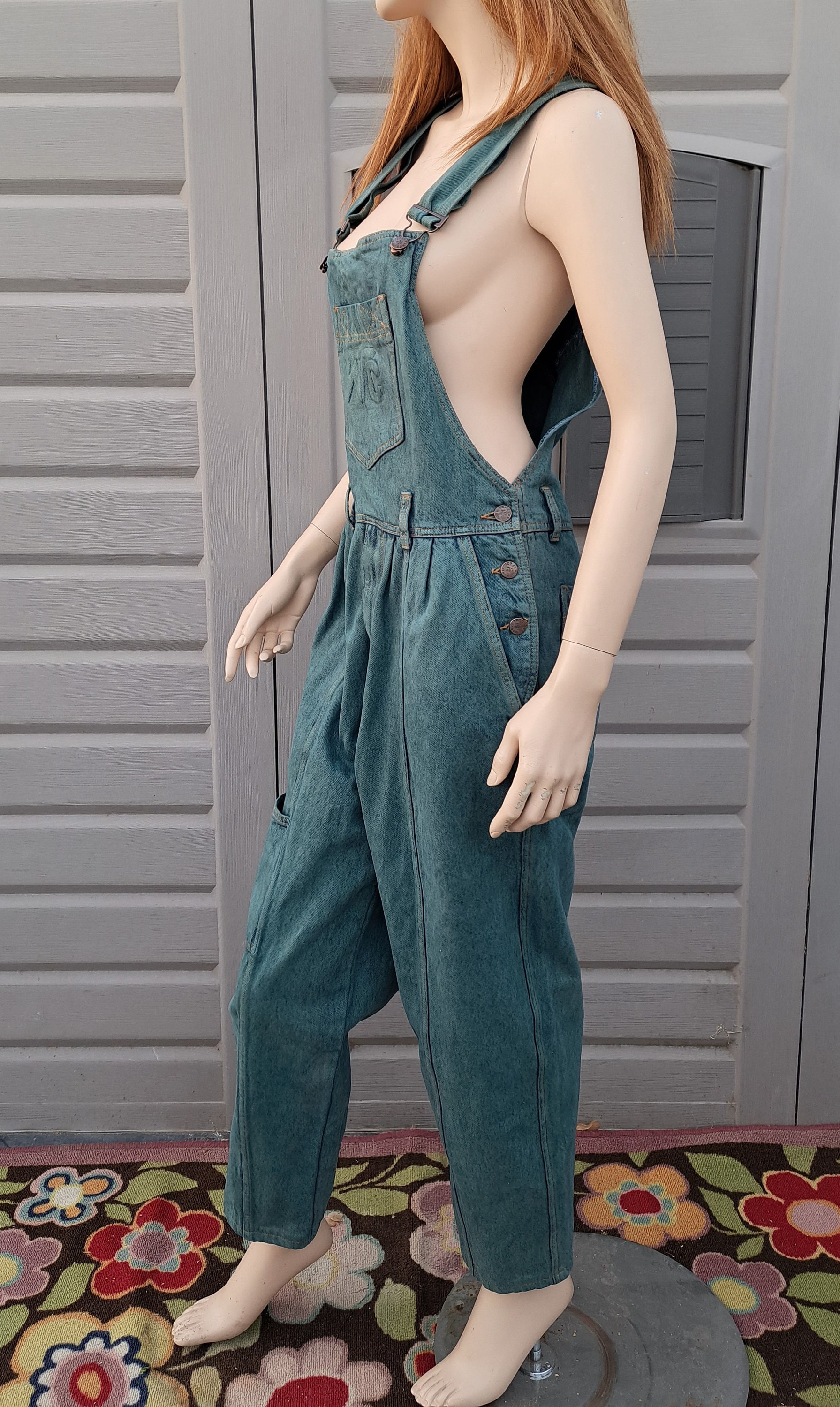 Vintage 80s Denim Dark Green Overalls Size Small- Medium