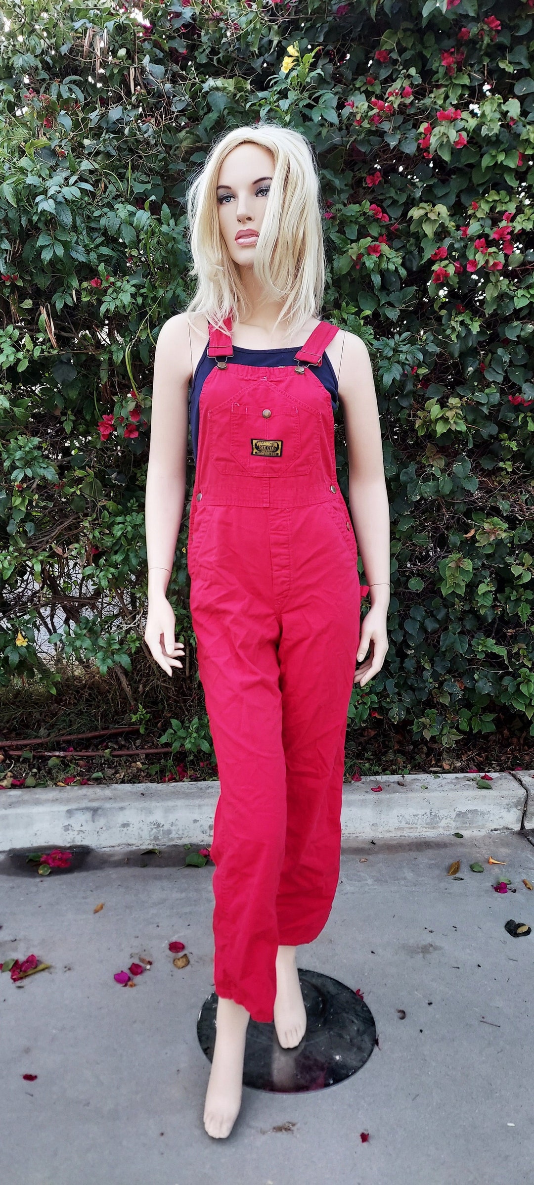 ★DeeCeeワシントンディーシーusa製カラーオーバーオール赤 Vintage 70s Washington Dee Cee Red Cotton Overalls Sz X