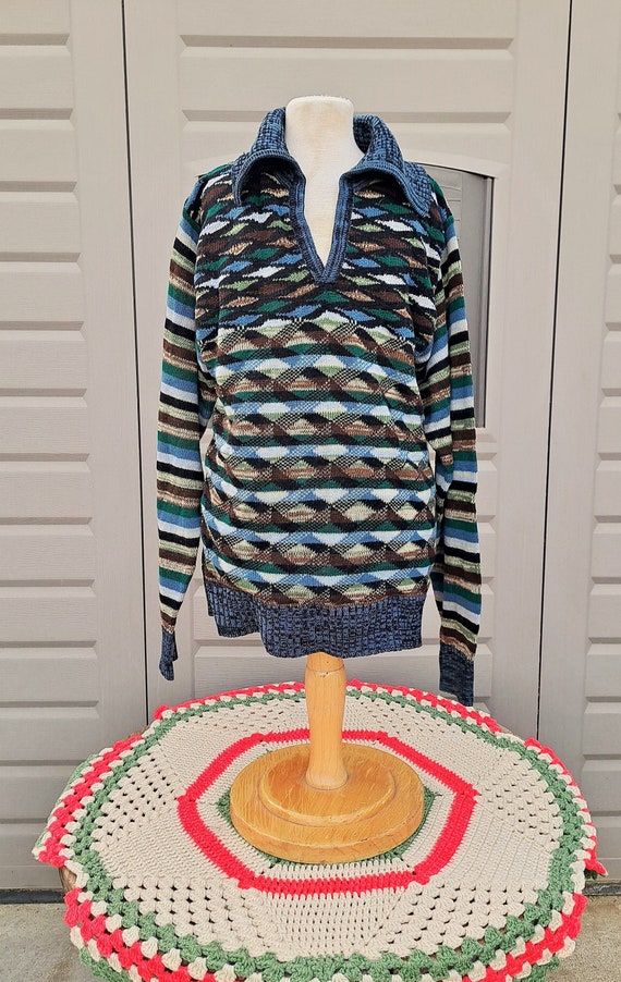 Collageman Vtg 70's 60's Acrylic sweater with net 