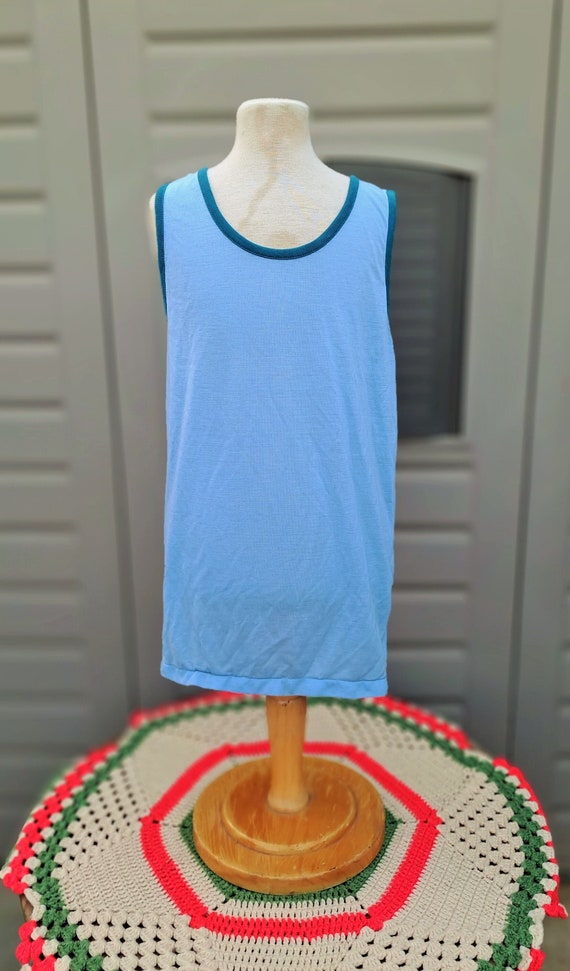 Vintage 70's tank top top shirt baby blue and teal