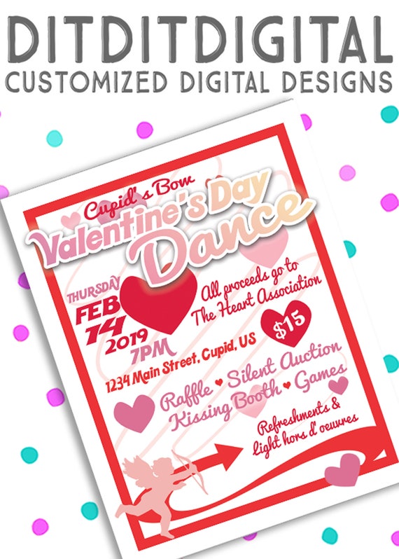 Valentine's Day Party ~ School Event ~ Community Dance 5x7 Invite ~ 8.5x11 Flyer ~ 11x14 Poster ~ 300 dpi Digital Invitation Il_570xn