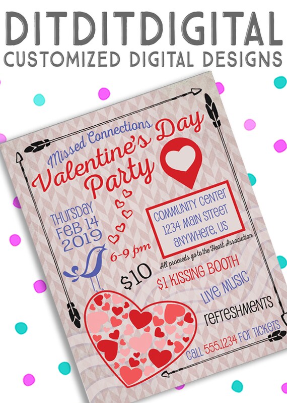 Valentine's Day Party ~ School Event ~ Community Valentine 5x7 Invite ~ 8.5x11 Flyer ~ 11x14 Poster ~ 300 dpi Digital Invitation Il_570xn