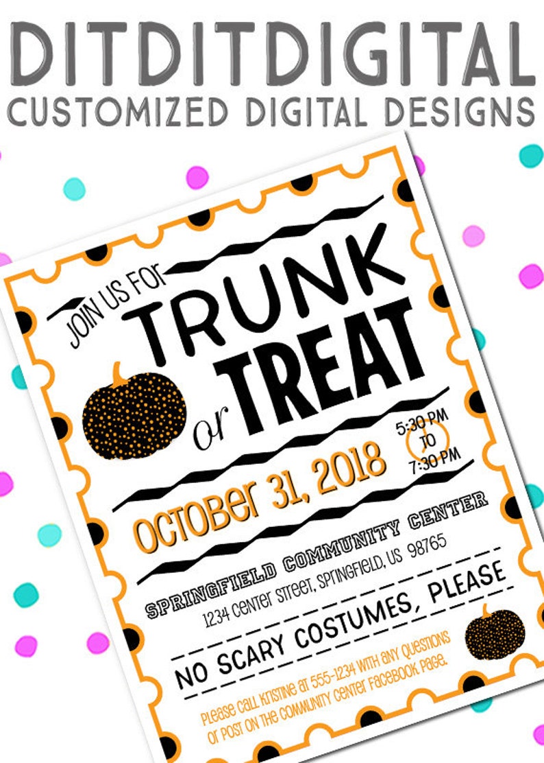 TRUNK OR TREAT Halloween Party 5x7 Invite 8.5x11 Flyer Etsy